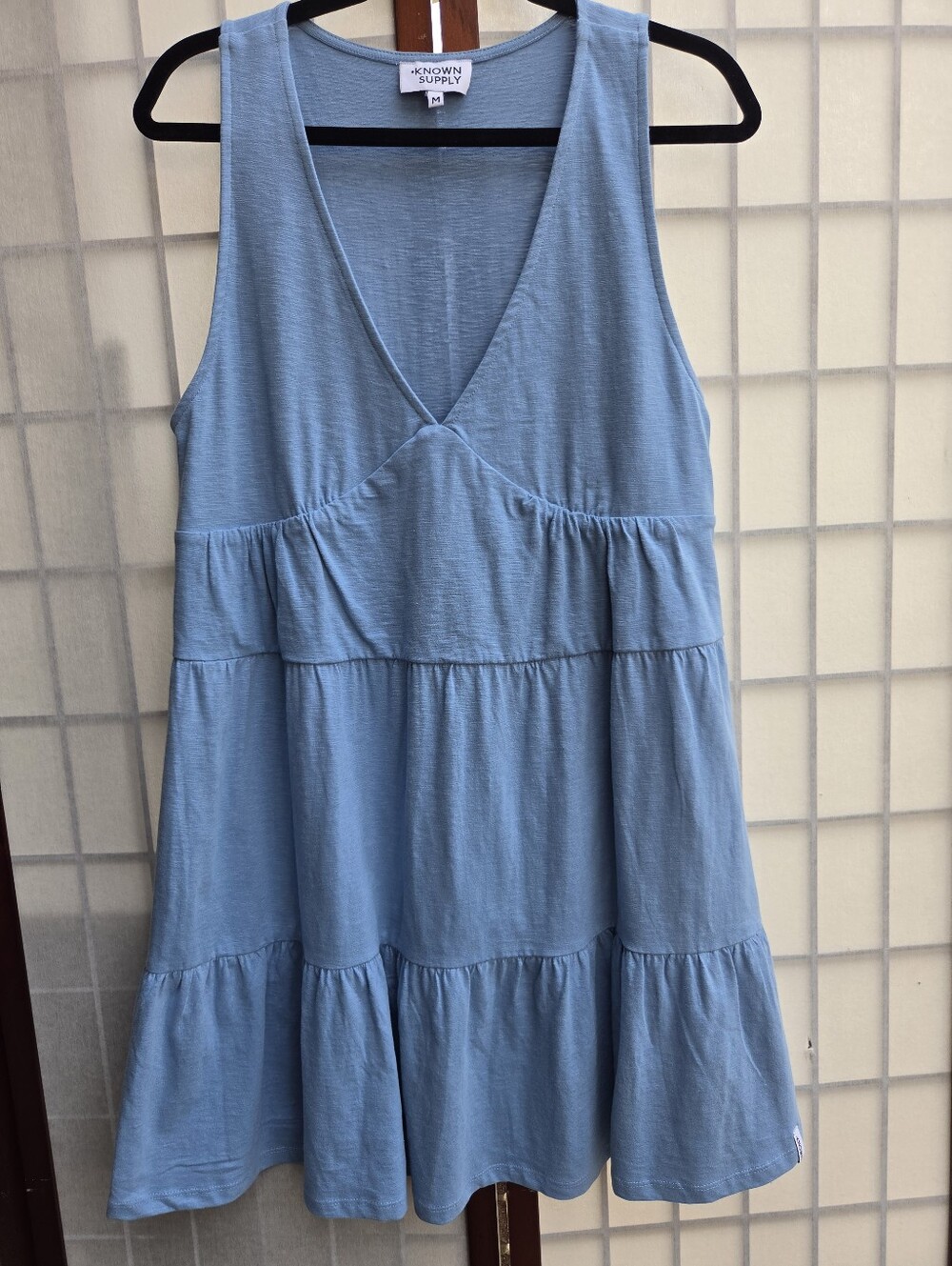 KNOWN SUPPLY Evelyn Tiered Babydoll Sun Dress Powder Blue Organic Cotton Boho